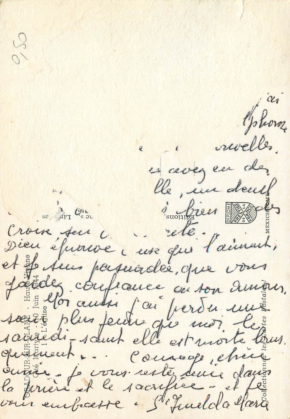 CPM Oradour sur Glane Haute Vienne Cite Martyre 10 Juin 1944 L Eglise Militaria — Back