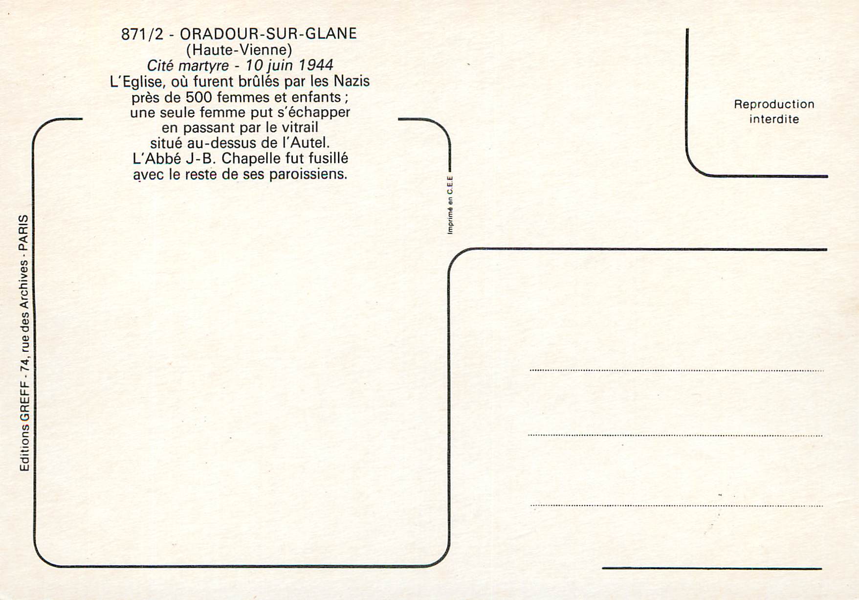 CPM Oradour sur Glane Hte Vienne Cite martyre 10 Juin 1944 L eglise ou furent brules par les Nazis pres de 500 femmes et — Back