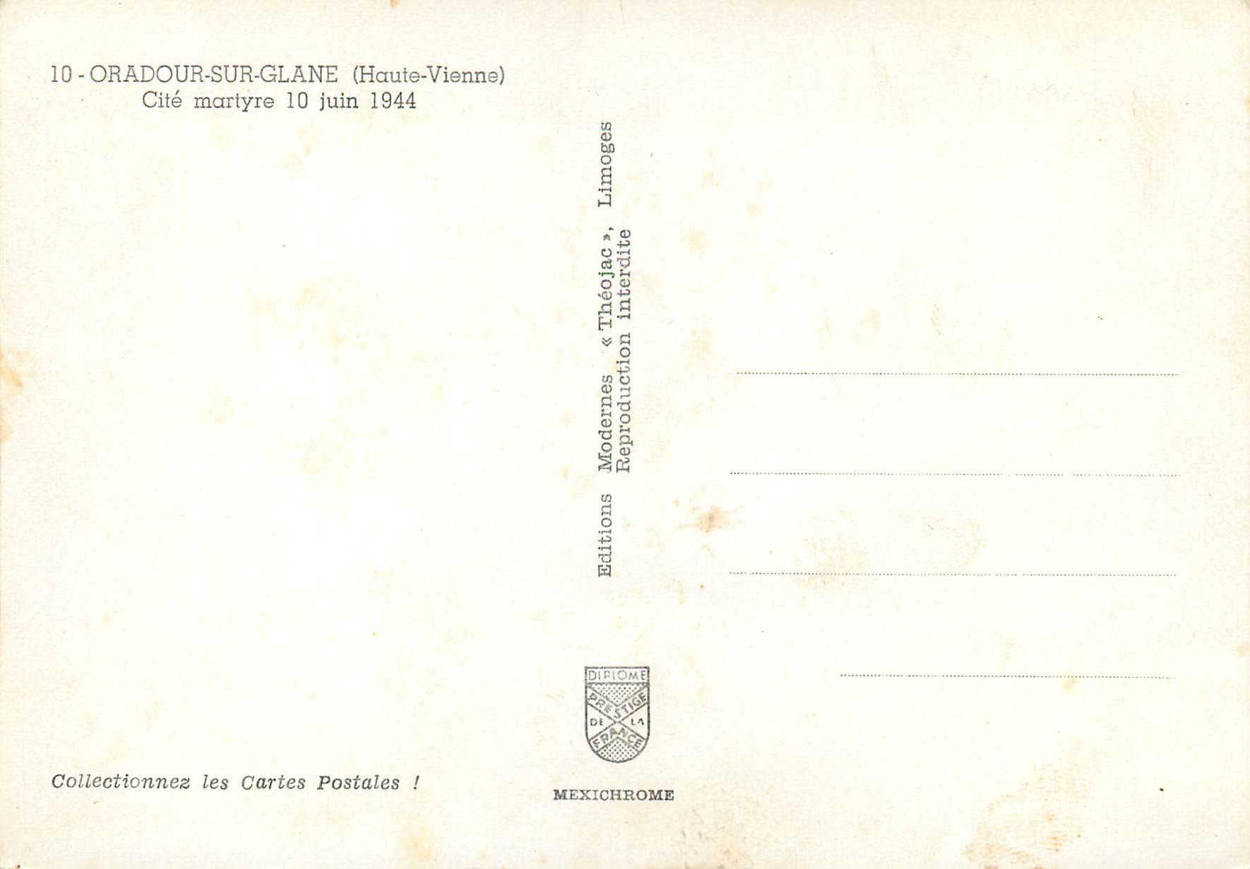 CPM Oradour sur Glane Haute Vienne Cite martyre 10 Juin 1944 Militaria — Back