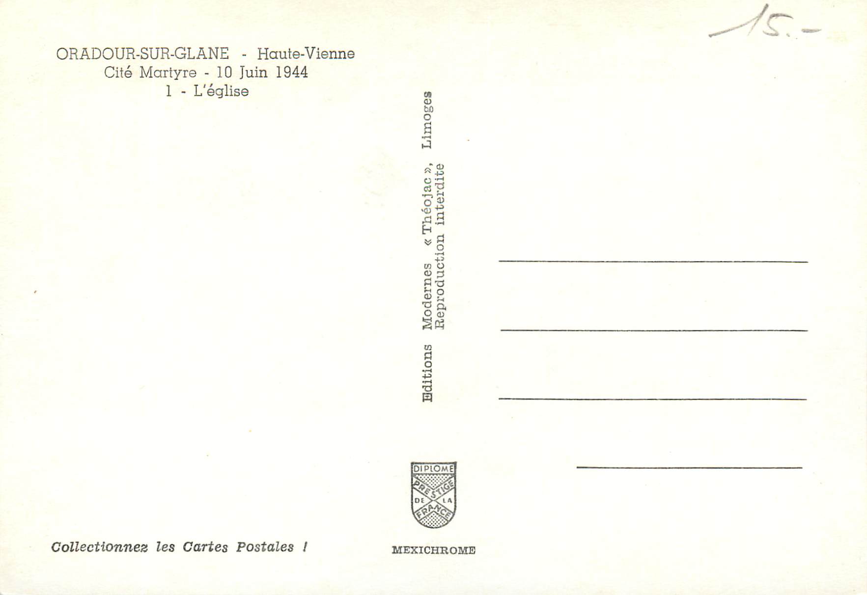 CPM Oradour sur Glane Haute Vienne Cite Martyre 10 Juin 1944 L eglise Militaria — Back