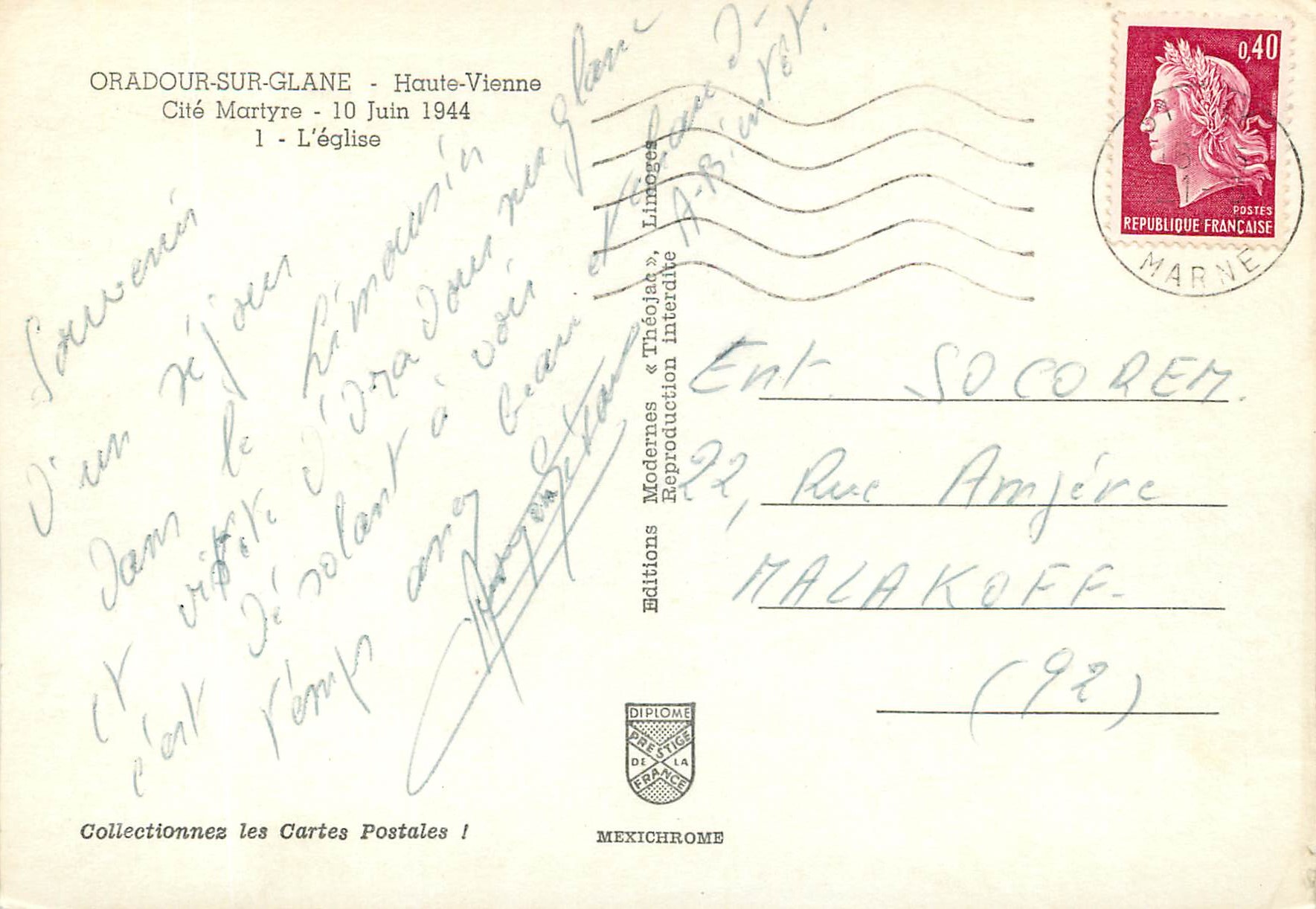 CPM Oradour sur Glane Haute Vienne Cite Martyre 10 Juin 1944 l eglise Militaria — Back