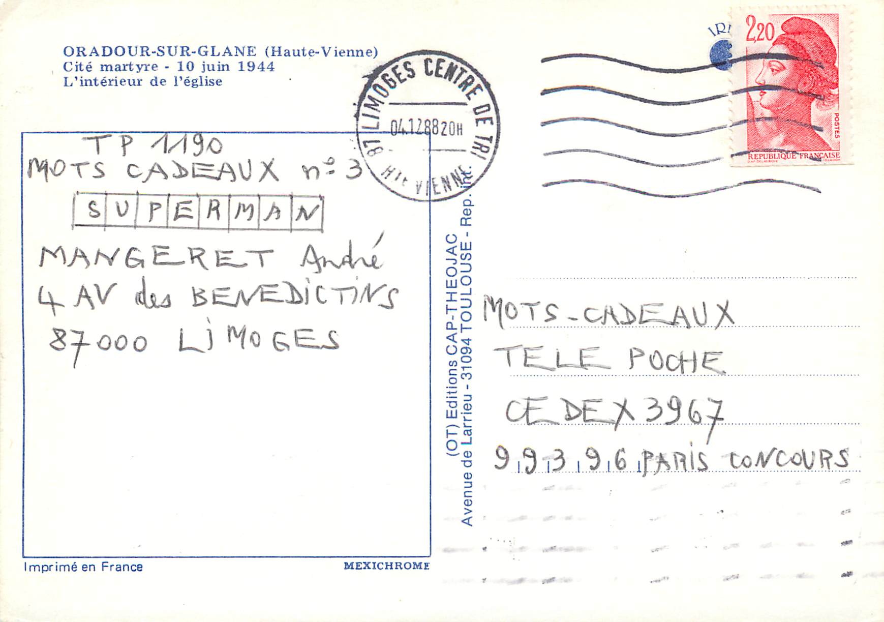 CPM Oradour sur Glane Haute Vienne Cite martyre 10 Juin 1944 L interieur de l eglise Militaria — Back