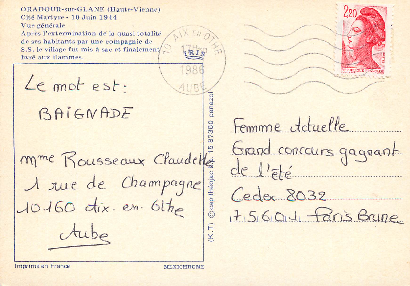 CPM Oradour sur Glane Haute Vienne Cite Martyre 10 Juin 1944 Vue generale Militaria — Back
