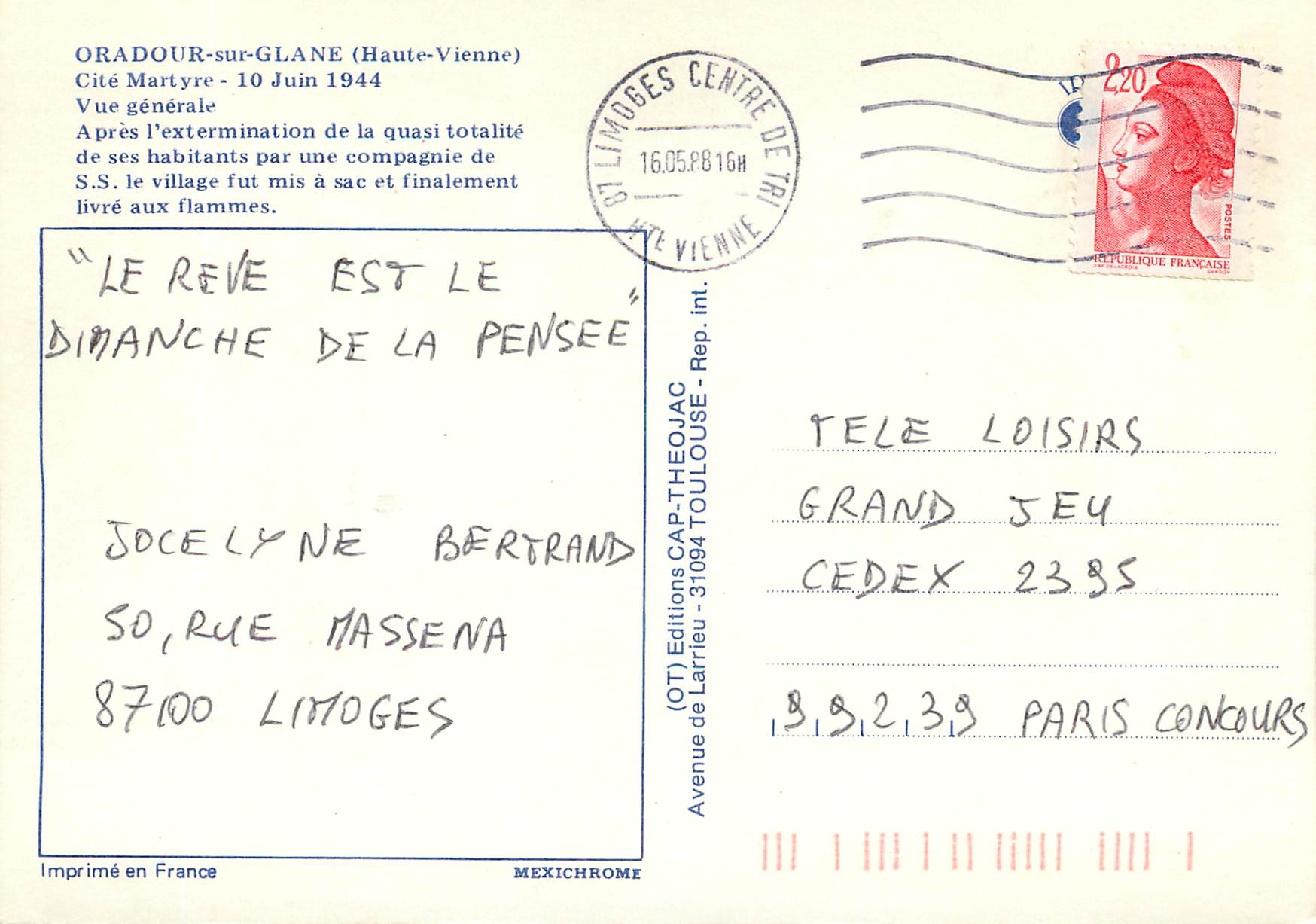 CPM Oradour sur Glane Haute Vienne Cite Martyre 10 Juin 1944 Vue generale Militaria — Back