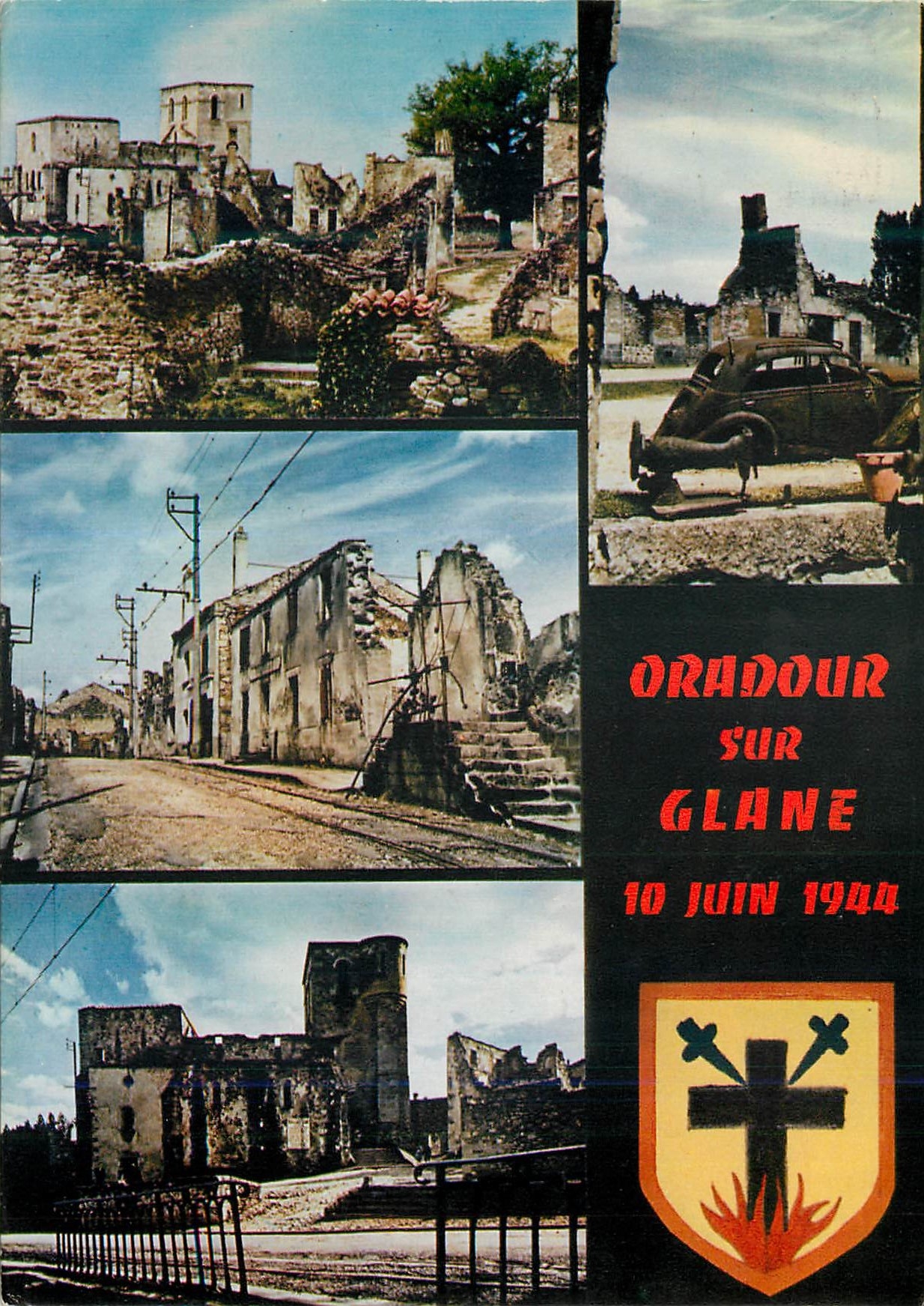 CPM Oradour sur Glane Haute Vienne Cite martyre 10 Juin 1944 Vue generale La rue principale L eglise L automobile du doc