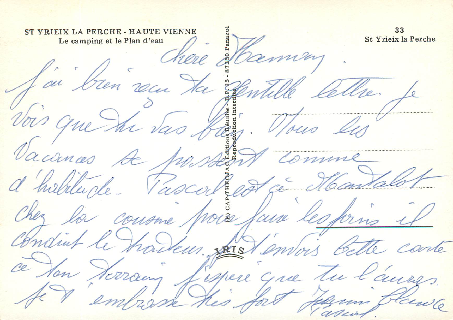 CPM St Yrieix La Perche Haute Vienne Le camping et le Plan de eau — Back