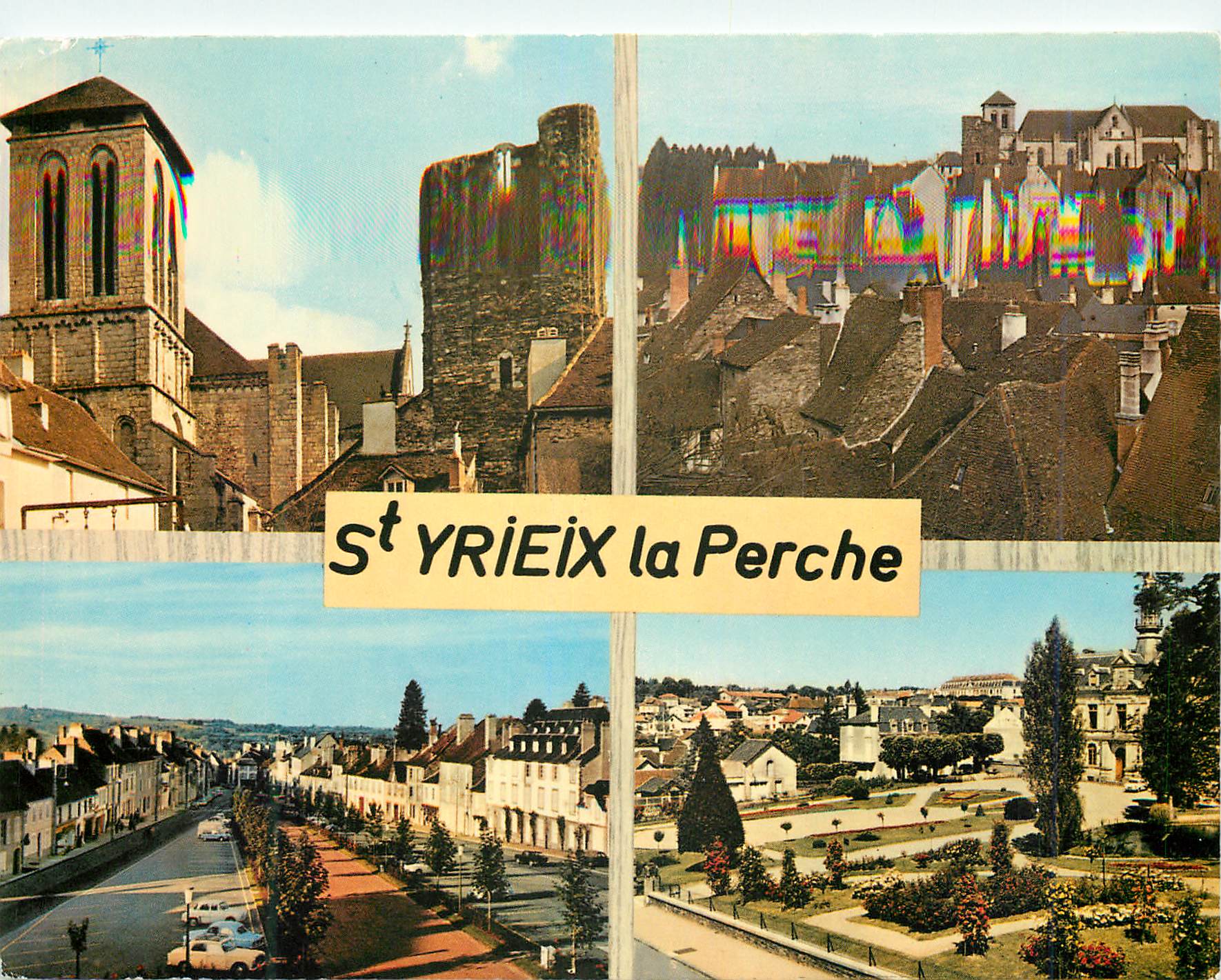 CPM Saint Yrieix La Perche Haute Vienne La Collegiate du Moutier et la Tour du Plo Place de la Nation Le Jardin Public
