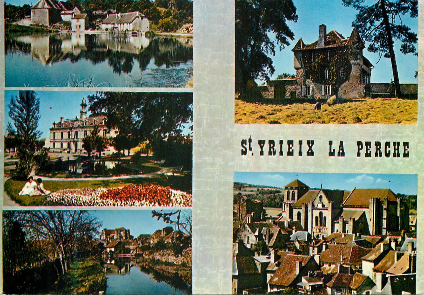 CPM St Yrieix La Perche Haute Vienne Moulin de Cheny L hotel de ville La collegiate du Moutier Le chateau des Penitents