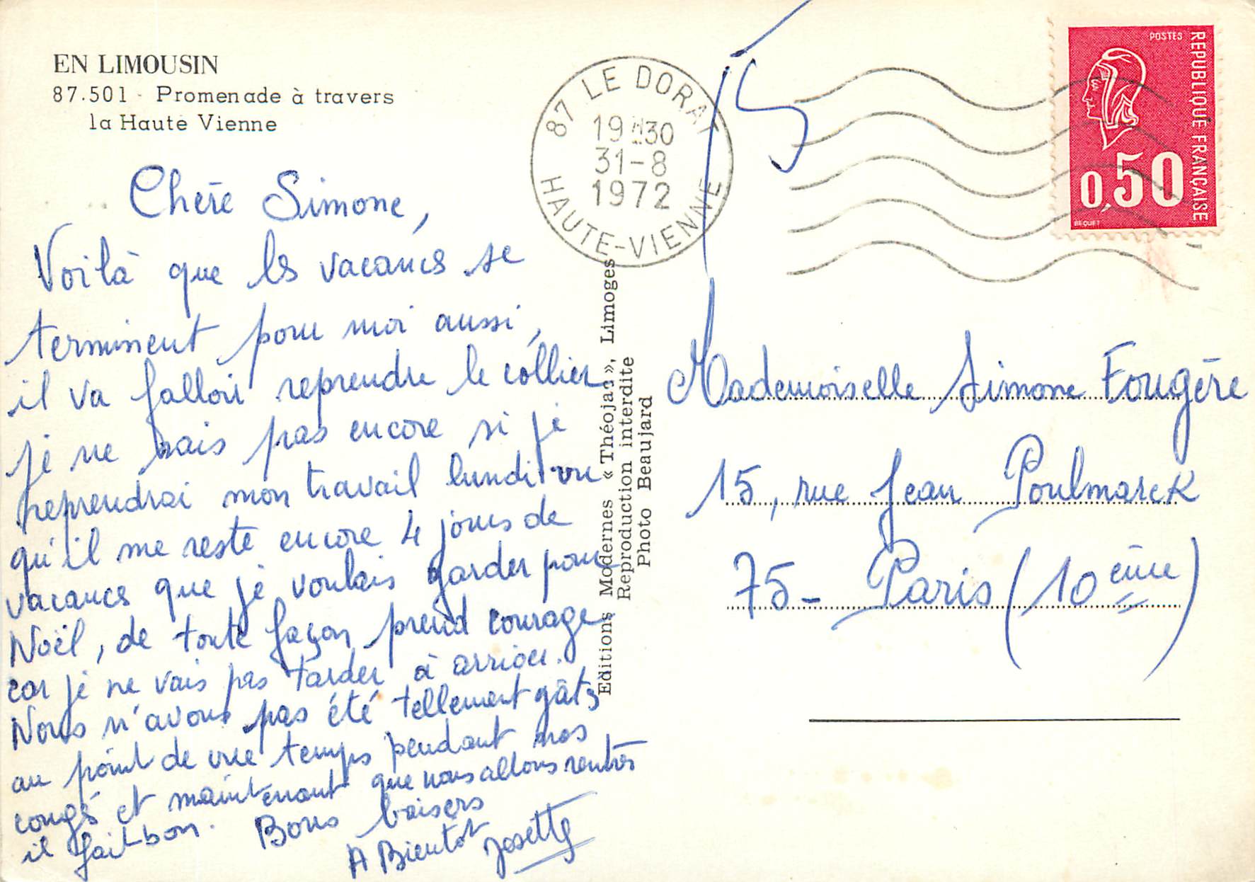CPM En Limousin Promenade a travers la Haute Vienne — Back