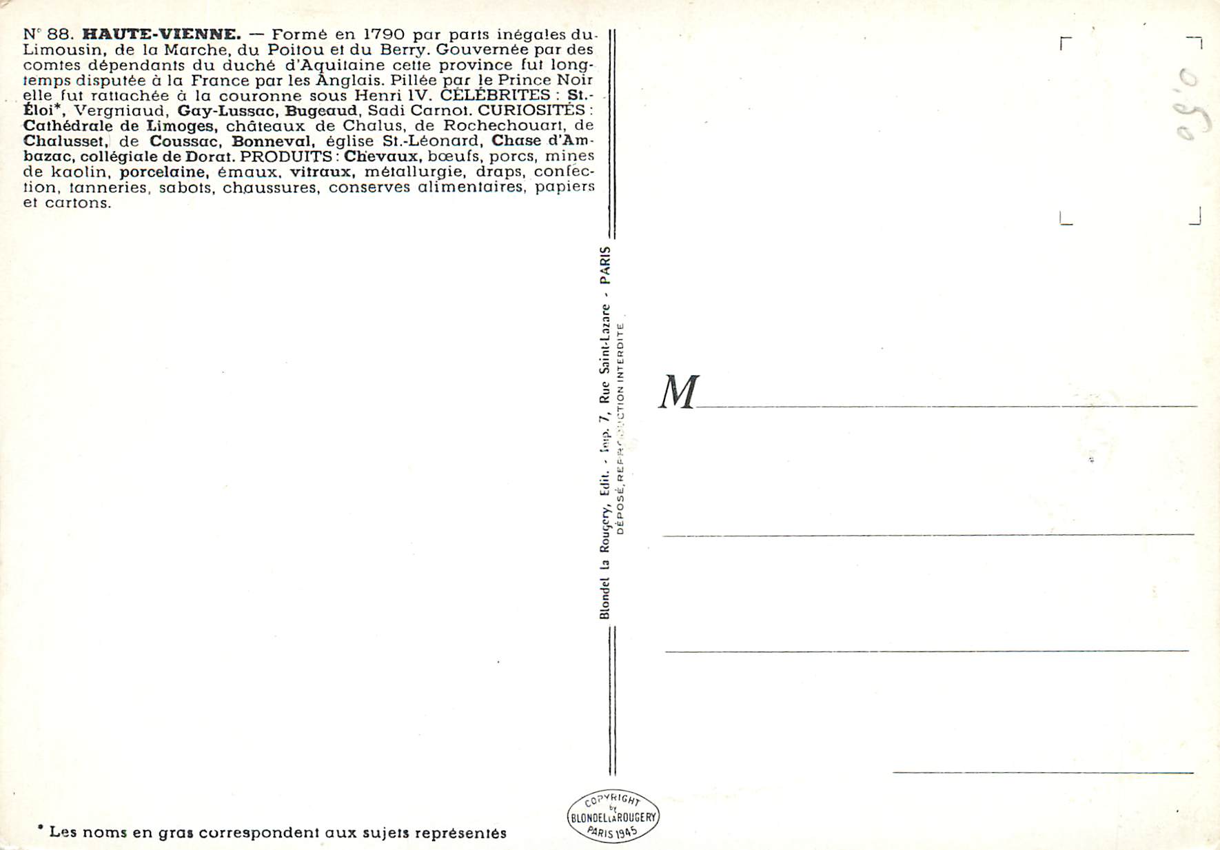 CPM Haute Vienne Forme en par paris inegates du Limousin de la Marche du Poisou et du Berry — Back