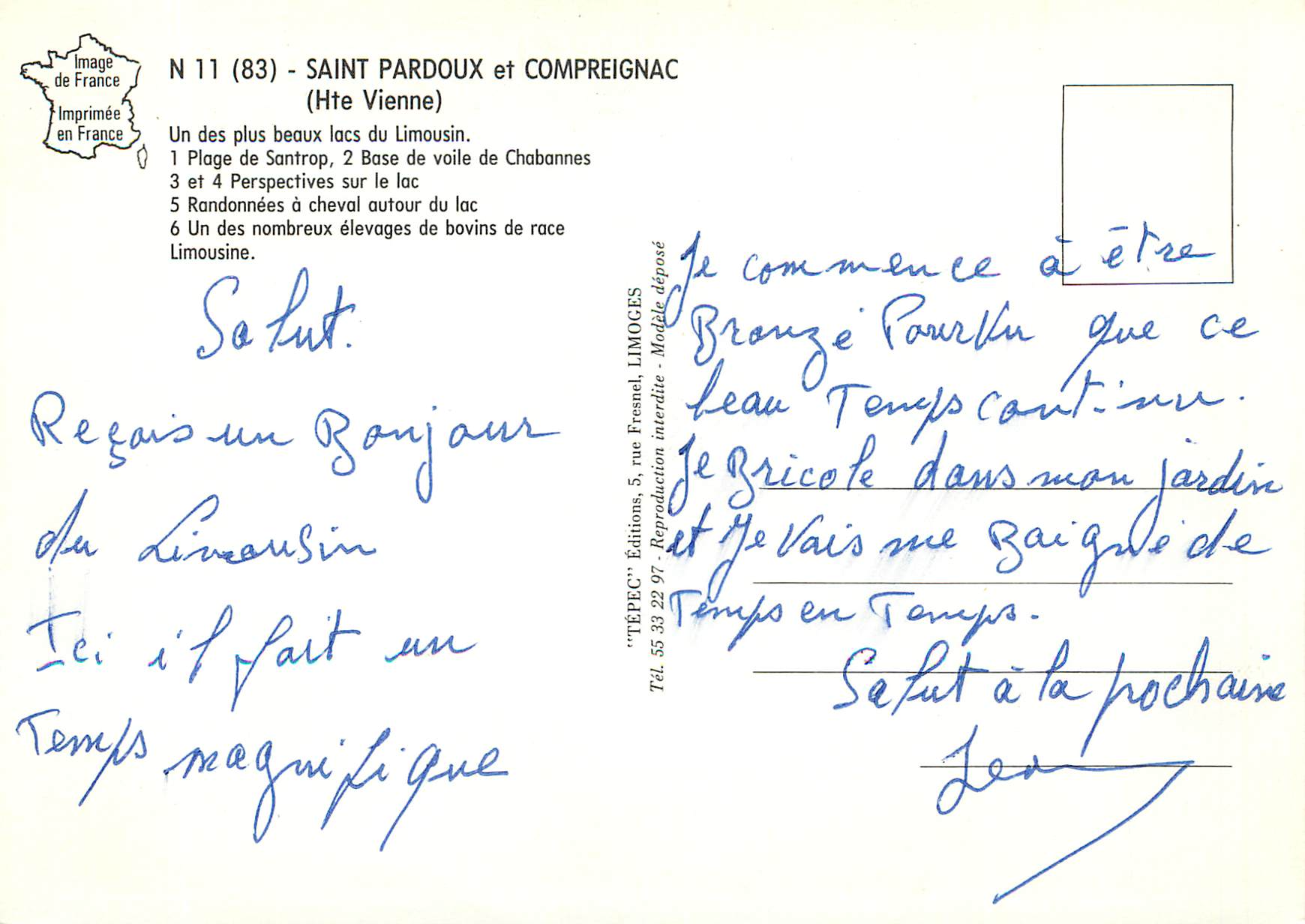 CPM St Pardoux et Compreignac Hte Vienne Un des plus beaux lacs du Limousin — Back