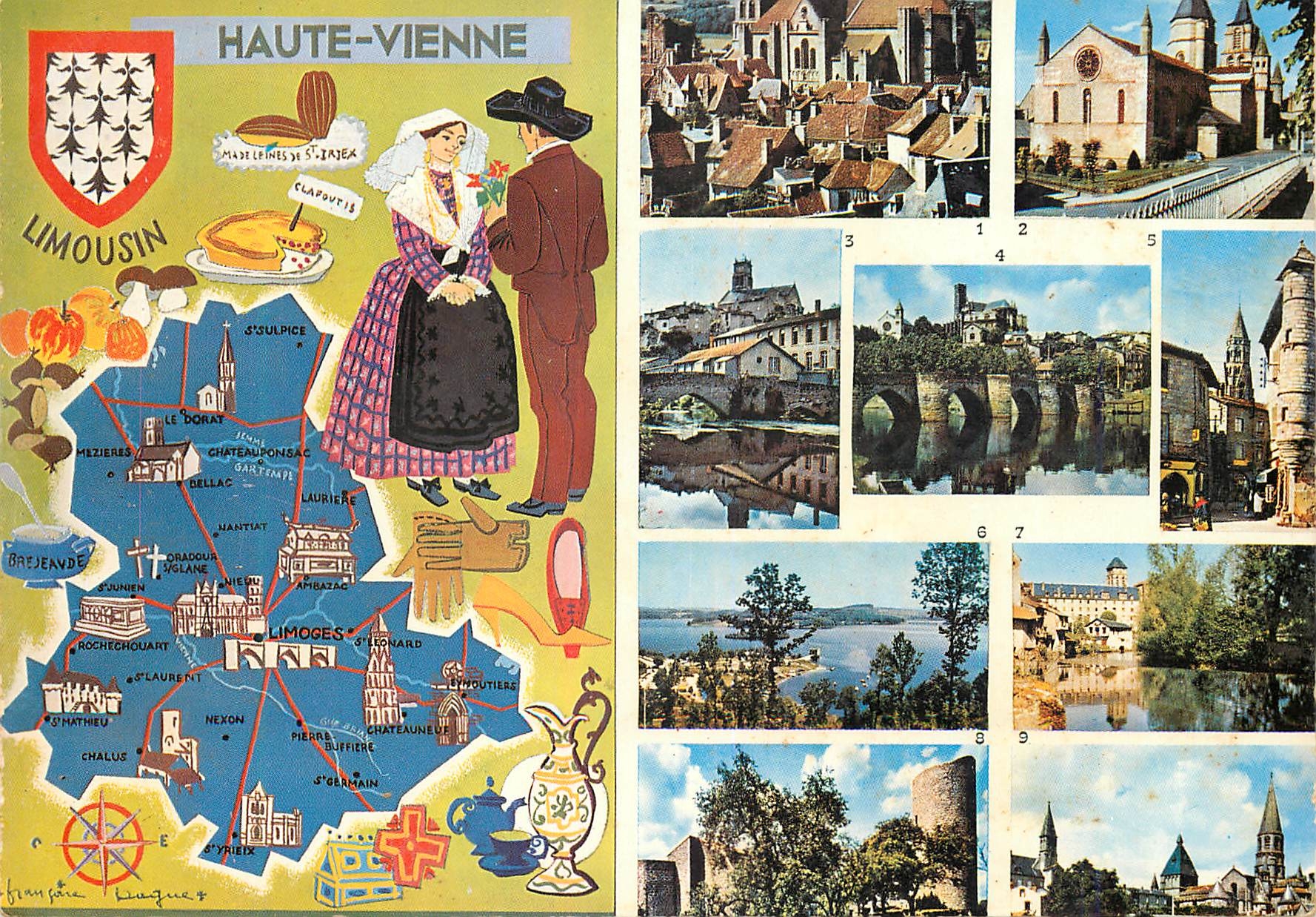 CPM A Travers la Haute Vienne Saint Yrieix la Perche Saint Junien Bellac Limoges Saint Leonard Lac de Vassivieres Eymout