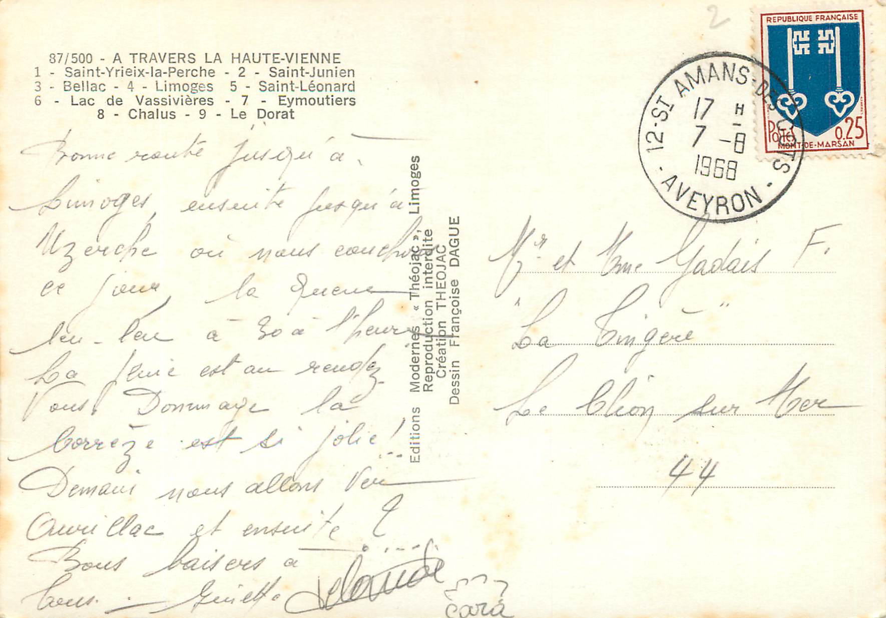 CPM A Travers la Haute Vienne Saint Yrieix la Perche Saint Junien Bellac Limoges Saint Leonard Lac de Vassivieres Eymout — Back