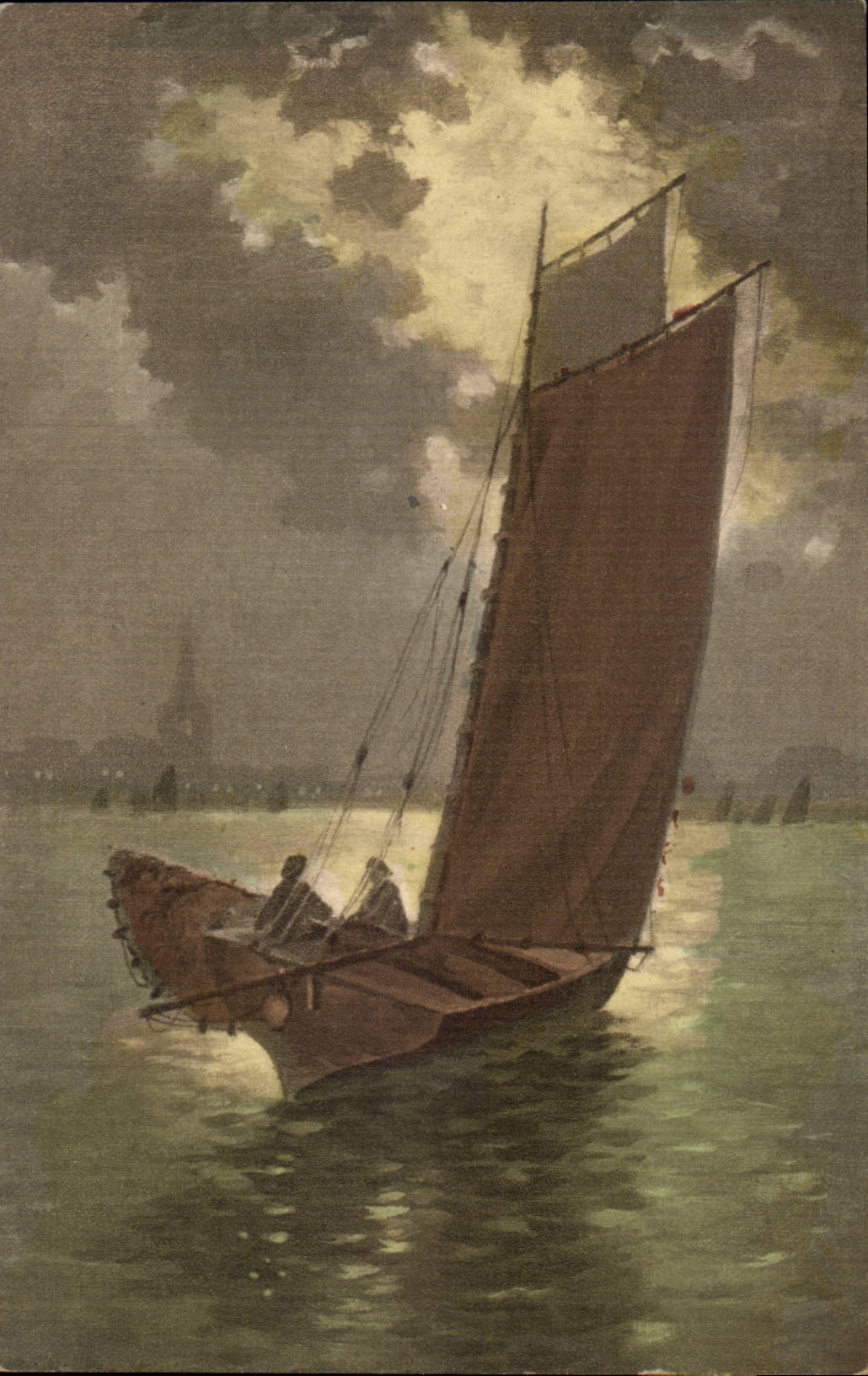 CPA Fantaisie Paysage bateau