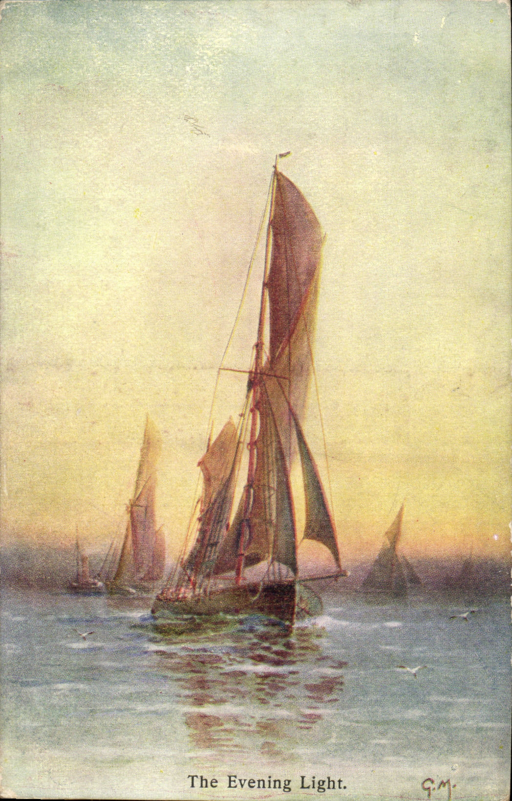 CPA Fantaisie Paysage bateau The Evening light