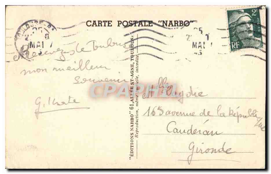 Toulouse CPA Clocher des Augustins — Verso
