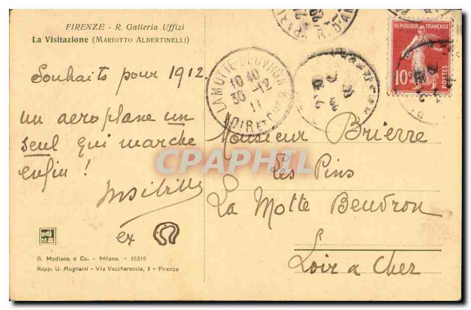Italie Italie Firenze CPA La Visitazione (Mariotto Albertinelli)  — Verso