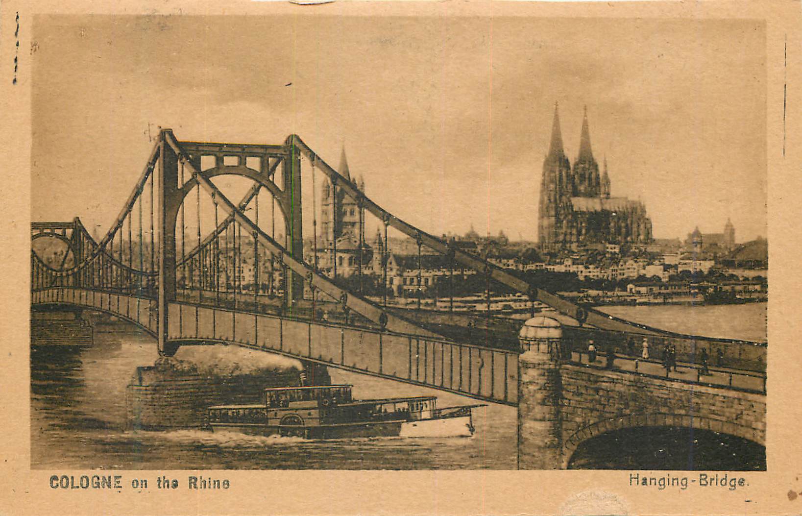 CPA Cologne on the Rhine Hanging Bridge Bateau