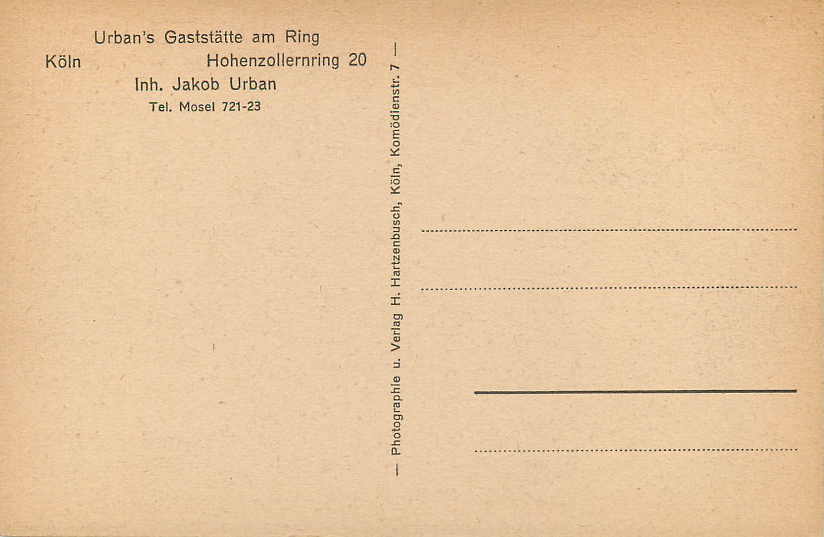 CPA Blick in der Wintergarten Urbans Getstatte am Ring Koln Hohenzollernring — Rückseite