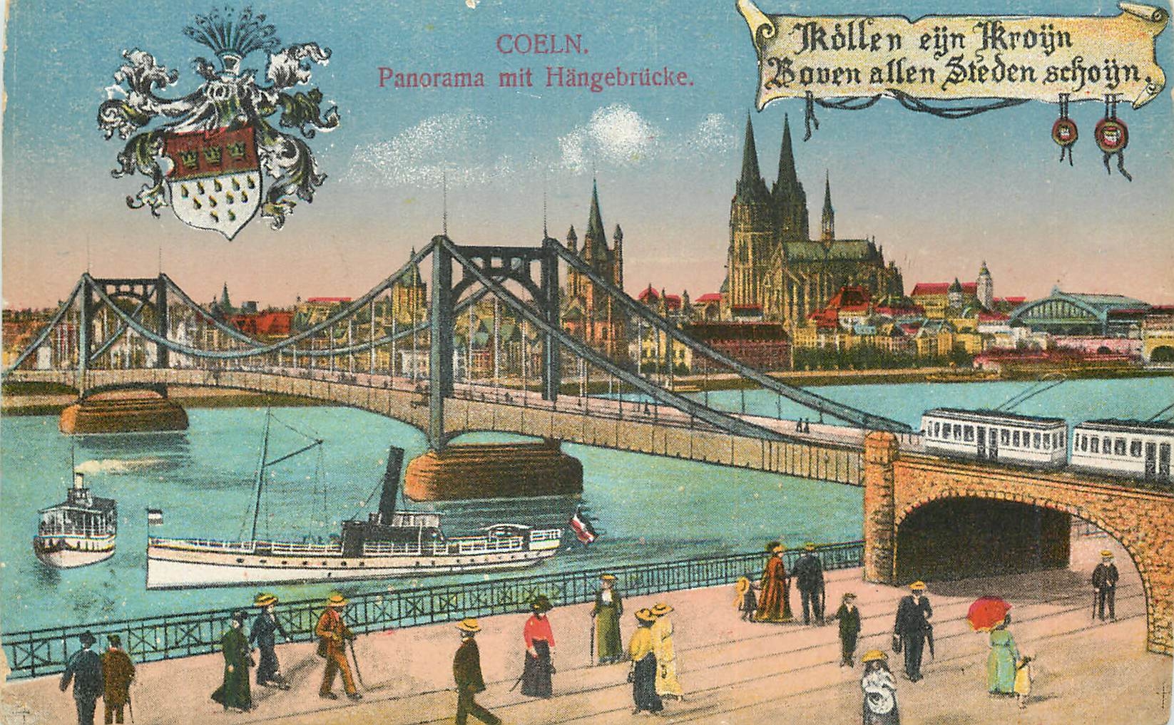 CPA Coeln Panorama mit Hangebrucke Bateau
