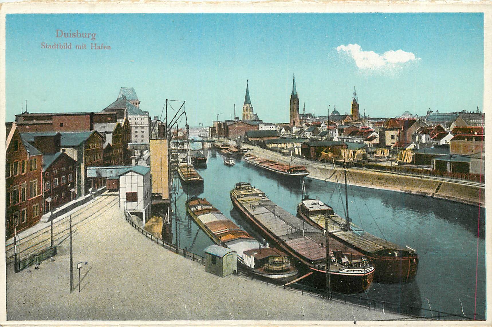 CPA Duisburg Stadthid mit Hafen Bateaux