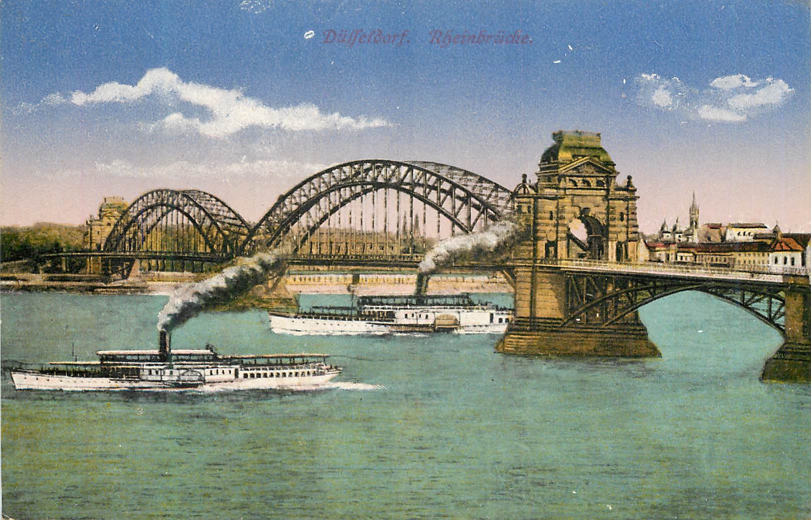 CPA Dusseldorf Rheinbrucke Bateaux