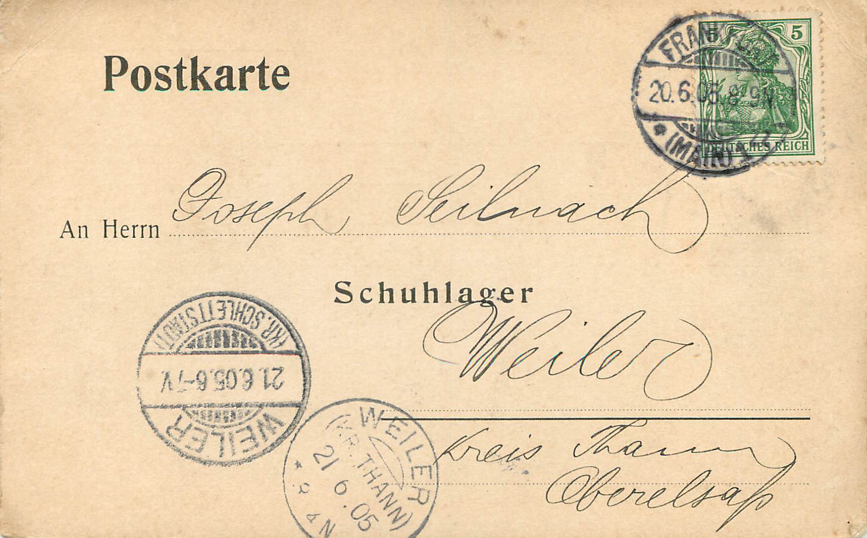 Entier Postal Nathan Levi Frankfurt a M Frankfurt 1905 — Rückseite