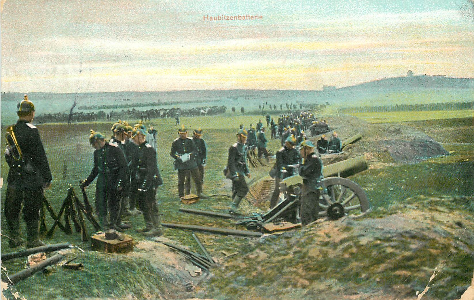 CPA Haubitzenbatterie Zur schriftlichen Mitteilung Militaria