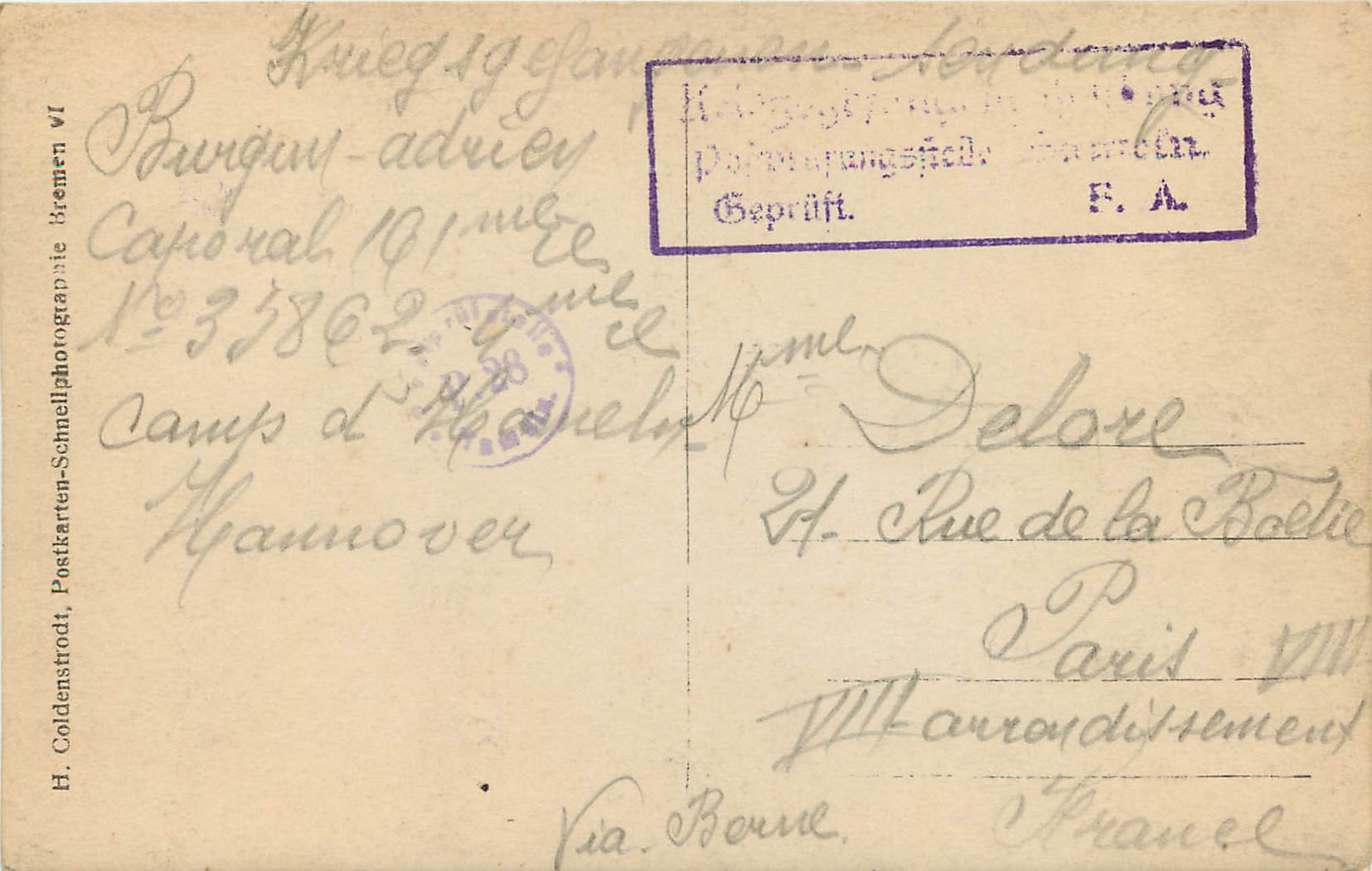 CARTE PHOTO Camp de hameln Hannover H Coldenstrodt Postkarten Schnellphotographie Bremen Militaria — Rückseite