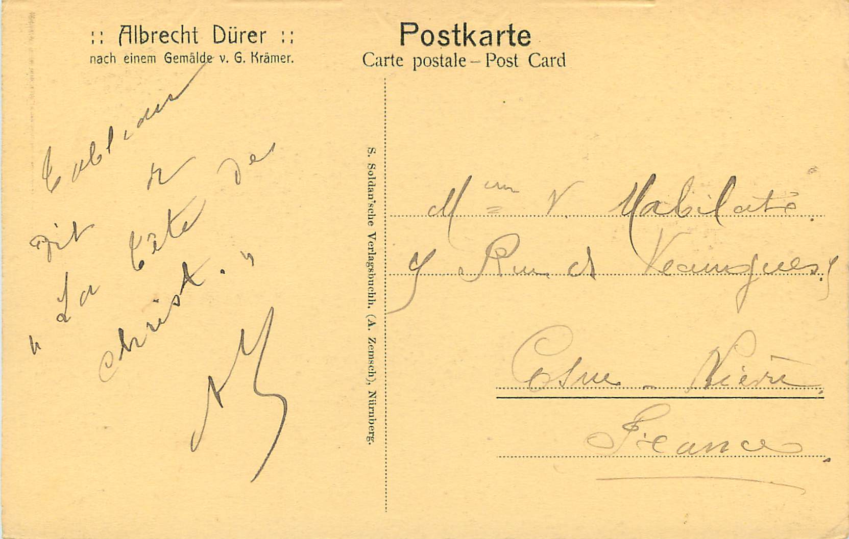 CPA Albrect Durer nach einem Gemalde v G Kramer — Rückseite