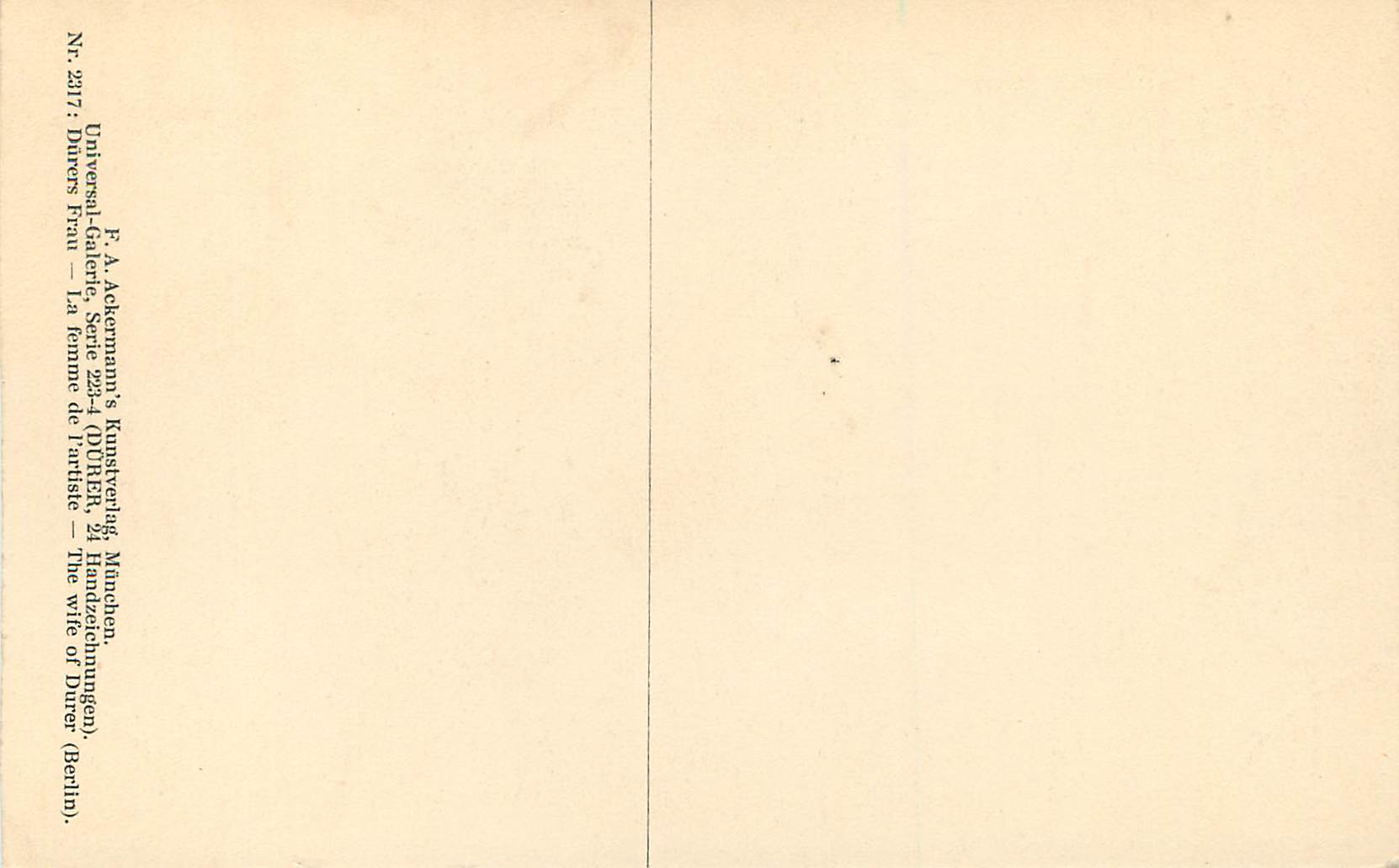CPA F A Ackermanns Kunstverlag Munchen Universal Galerie Durer Handzeichnungen — Verso
