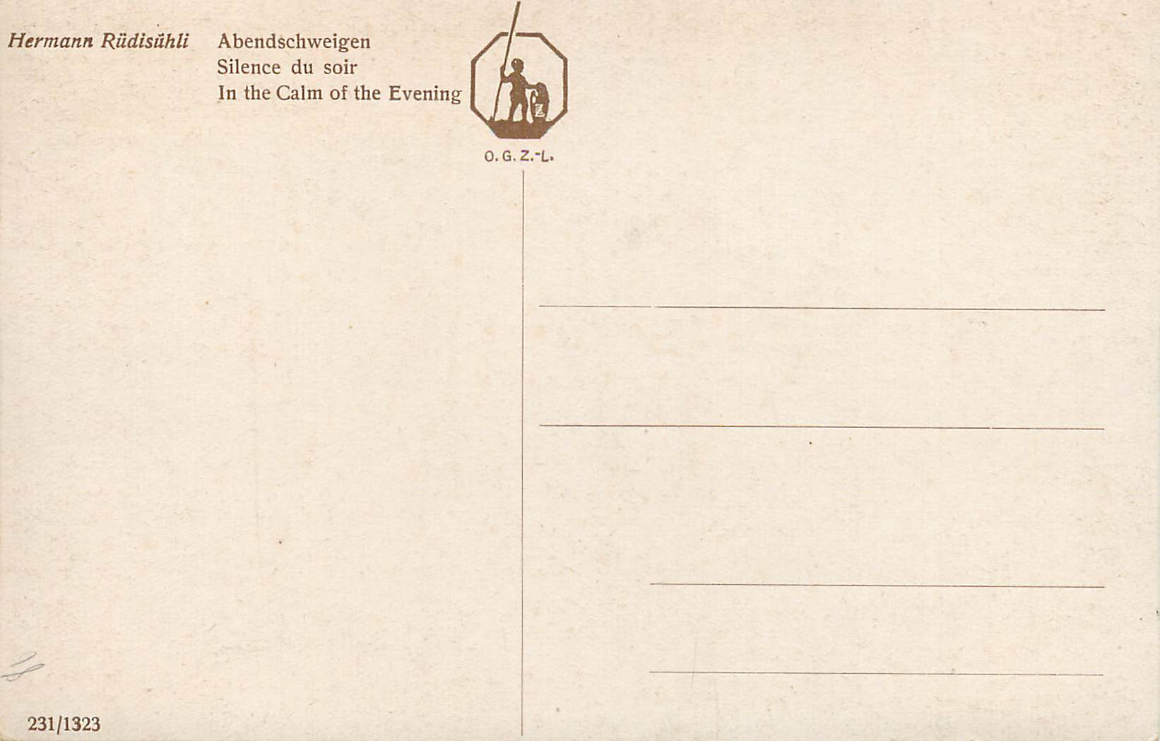 CPA Hermann Rudisuhli Abendschweigen Silence du soir — Rückseite
