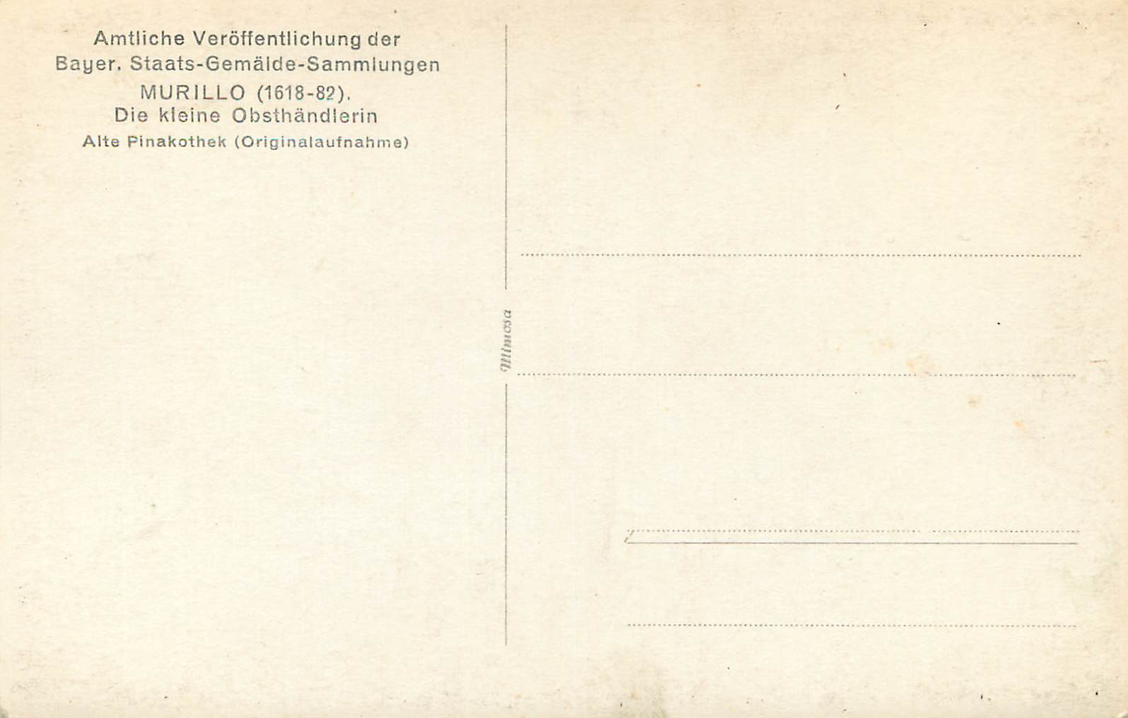 CPA Amtliche Veroffentlichung der Bayer Staats Gemalde Sammlungen Murillo Die kleine Obsthandlerin — Verso
