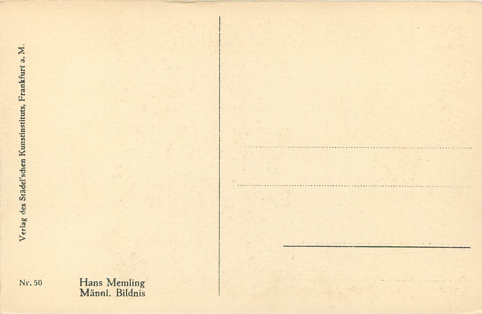 CPA Hans Memling Mannl Bildnis — Verso