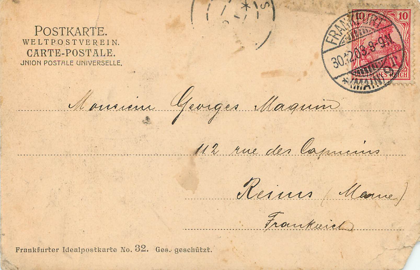 Frankfurt a.M. — Die Elisabethenstrasse in Sachsenhausen — Frankfurter Idealpostkarte No. 32 — Reverso