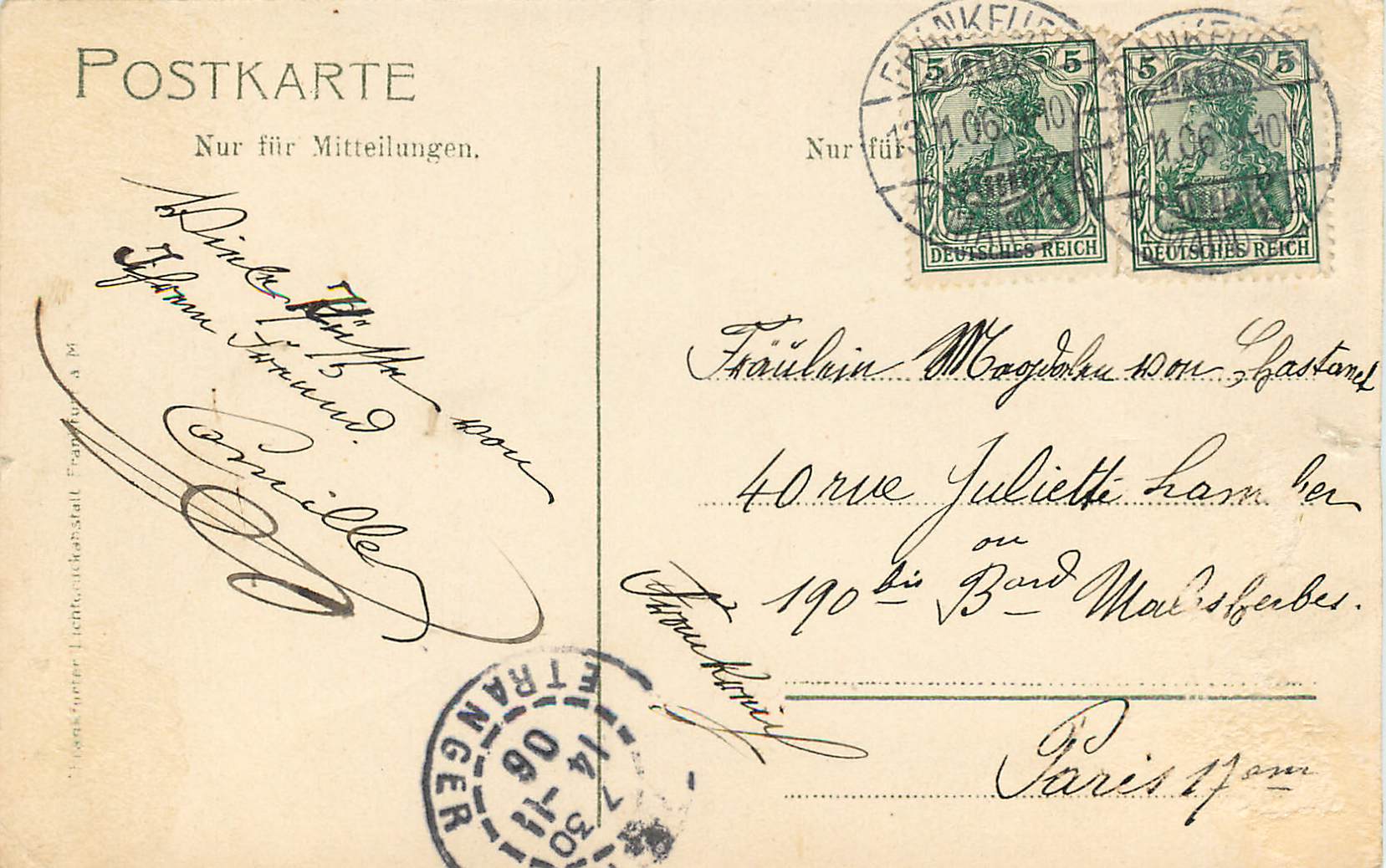 CPA Frankfurt aM Nur fur Mitteilungen — Verso