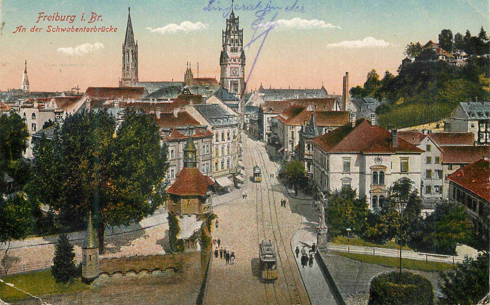 CPA Freiburg l Br An der Schwabentorbrucke Tramway