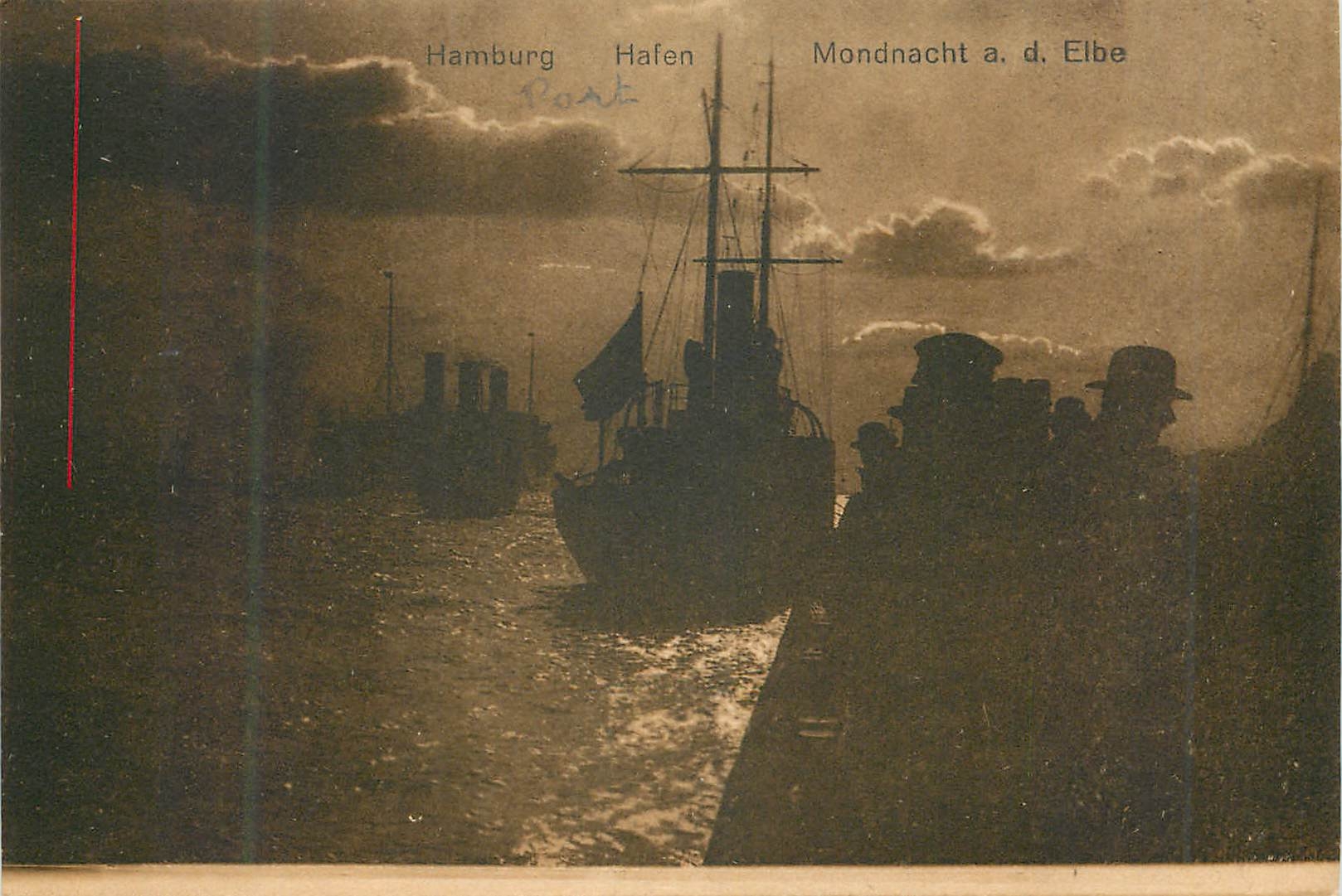 Hamburg Hafen — Mondnacht a. d. Elbe — Verlag Karl Wilibern