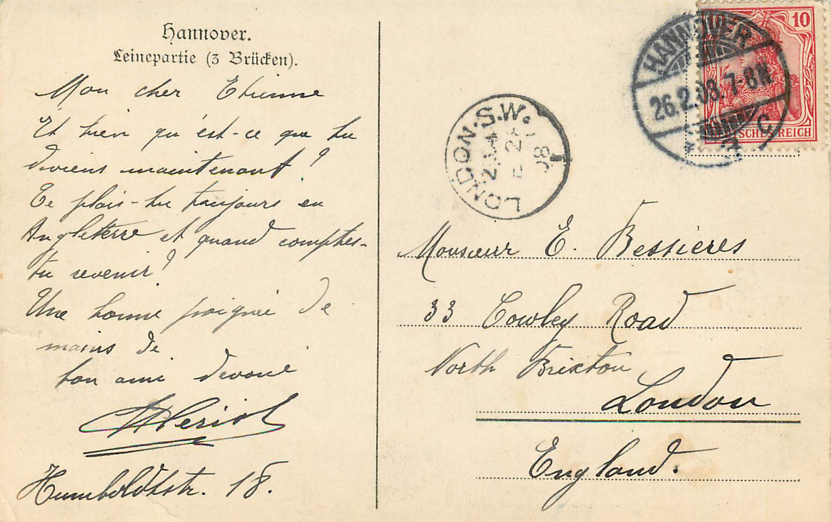 CPA Hannover Leinepartie Brucken — Back