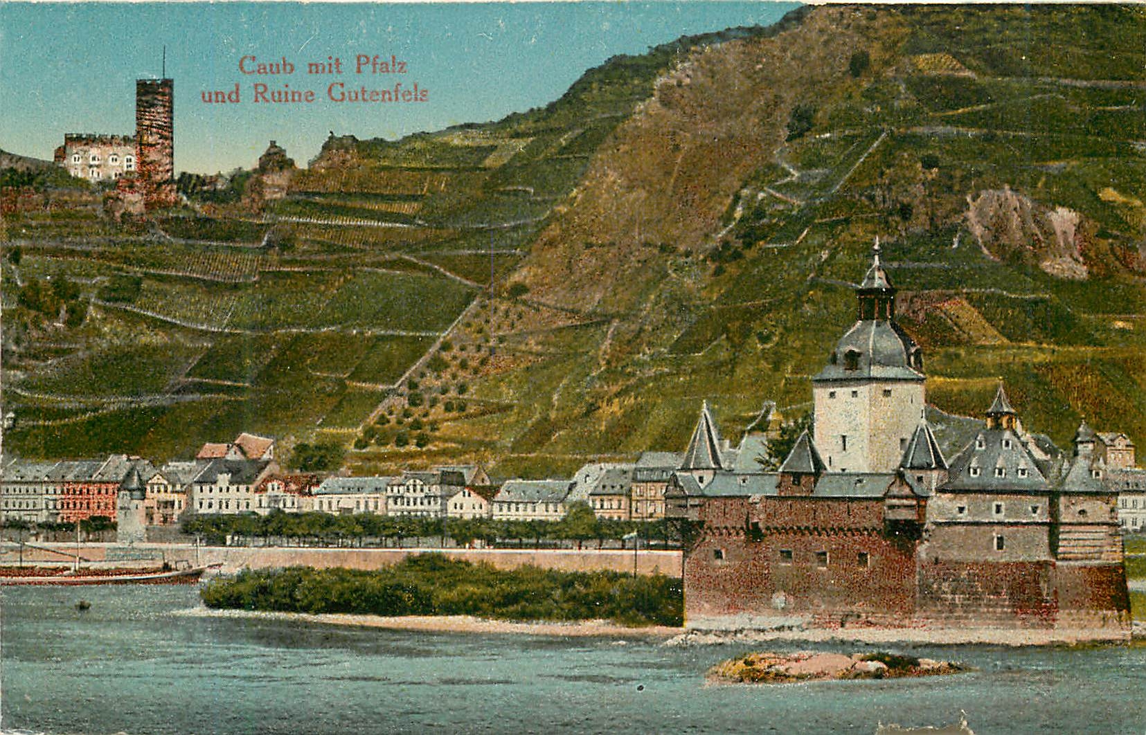 CPA Caub mit Pfalz und Ruine Gutenfels