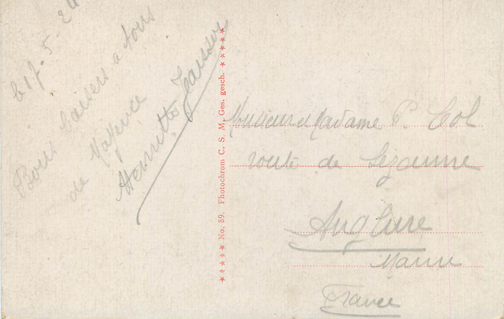 CPA Mayence Place Schiller et Gouvernement — Rückseite