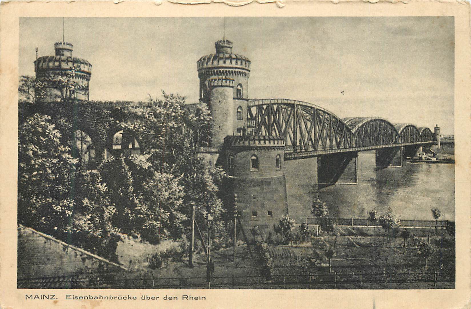 CPA Mainz Eisenbahnbrucke uber den Rhein
