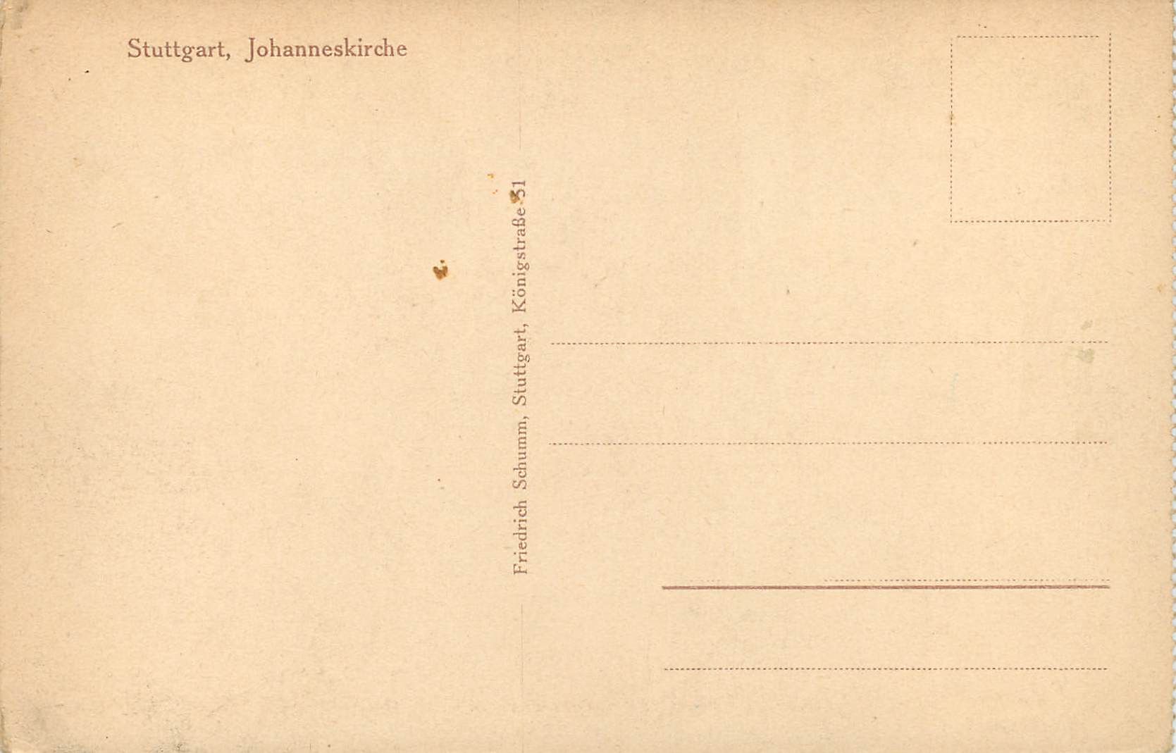 CPA Schloss Stuttgart Johanneskirche — Rückseite