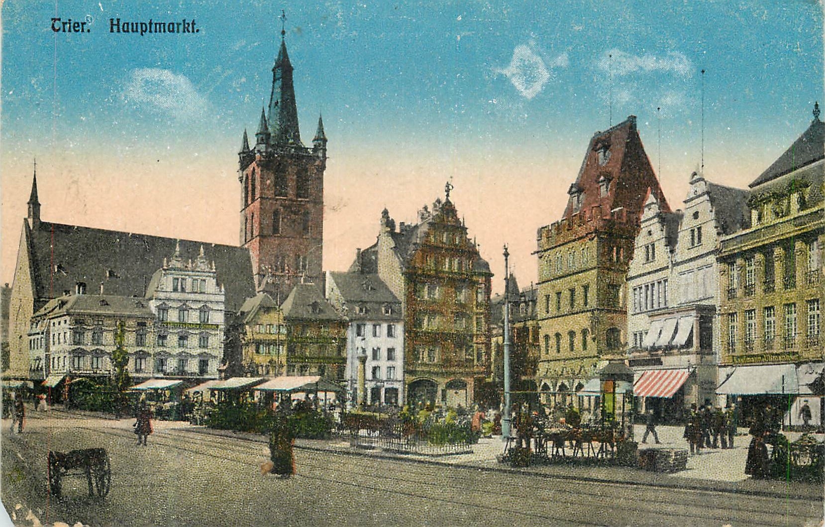Trier. Hauptmarkt. — Vue du marché principal avec la cathédrale — éditeur non identifiable