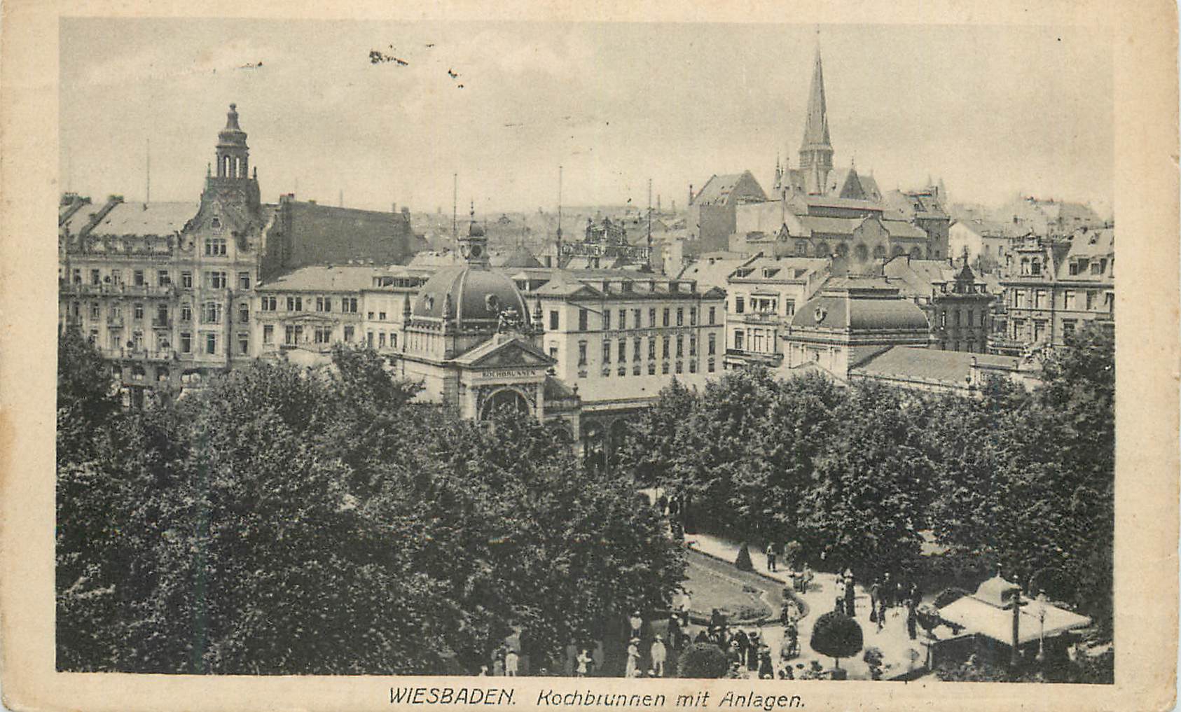 CPA Wiesbaden Kochbrunnen mit Anlagen