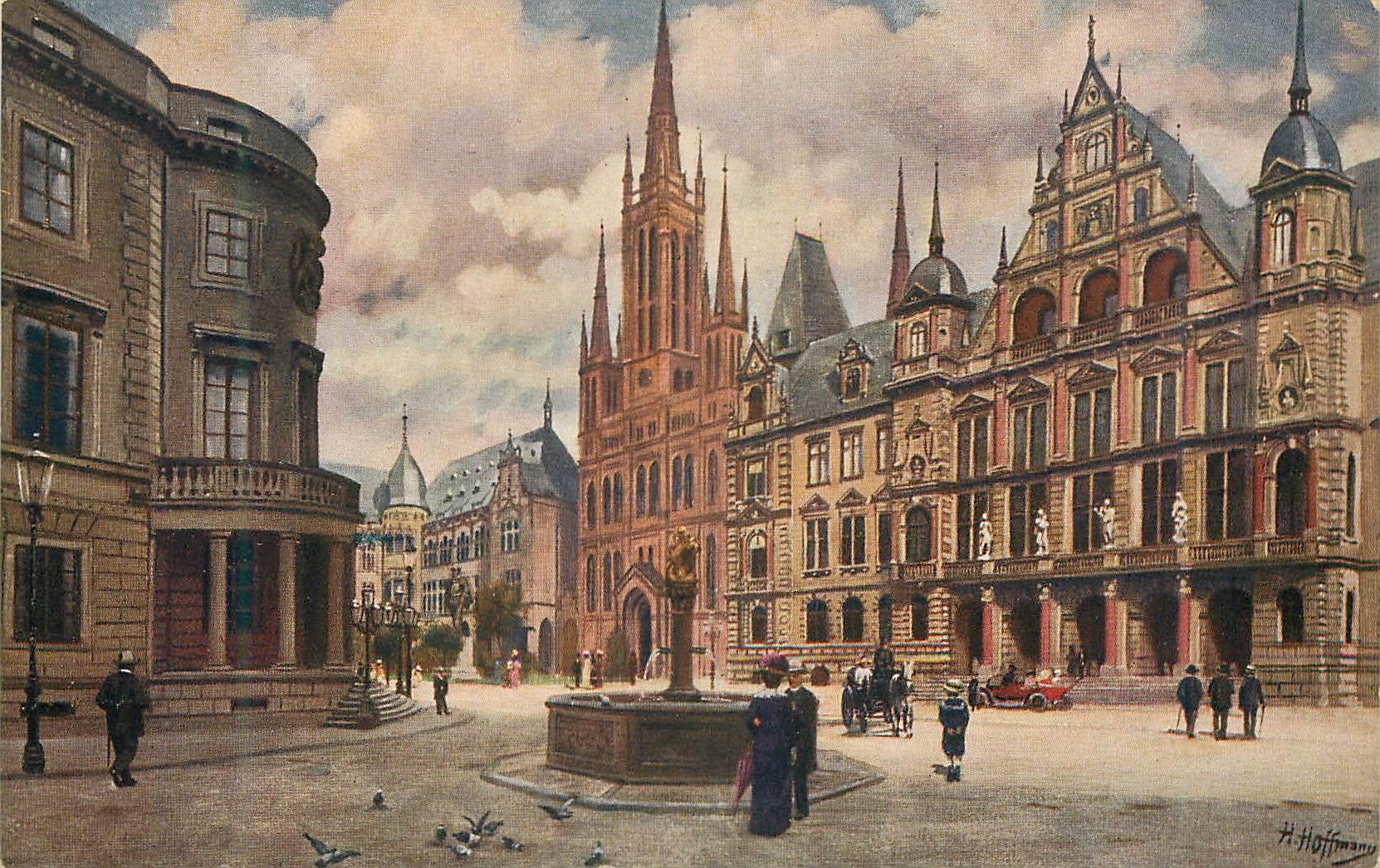 CPA Der Schossplatz zu Wiesbaden mit schloss Kirche und Rathaus