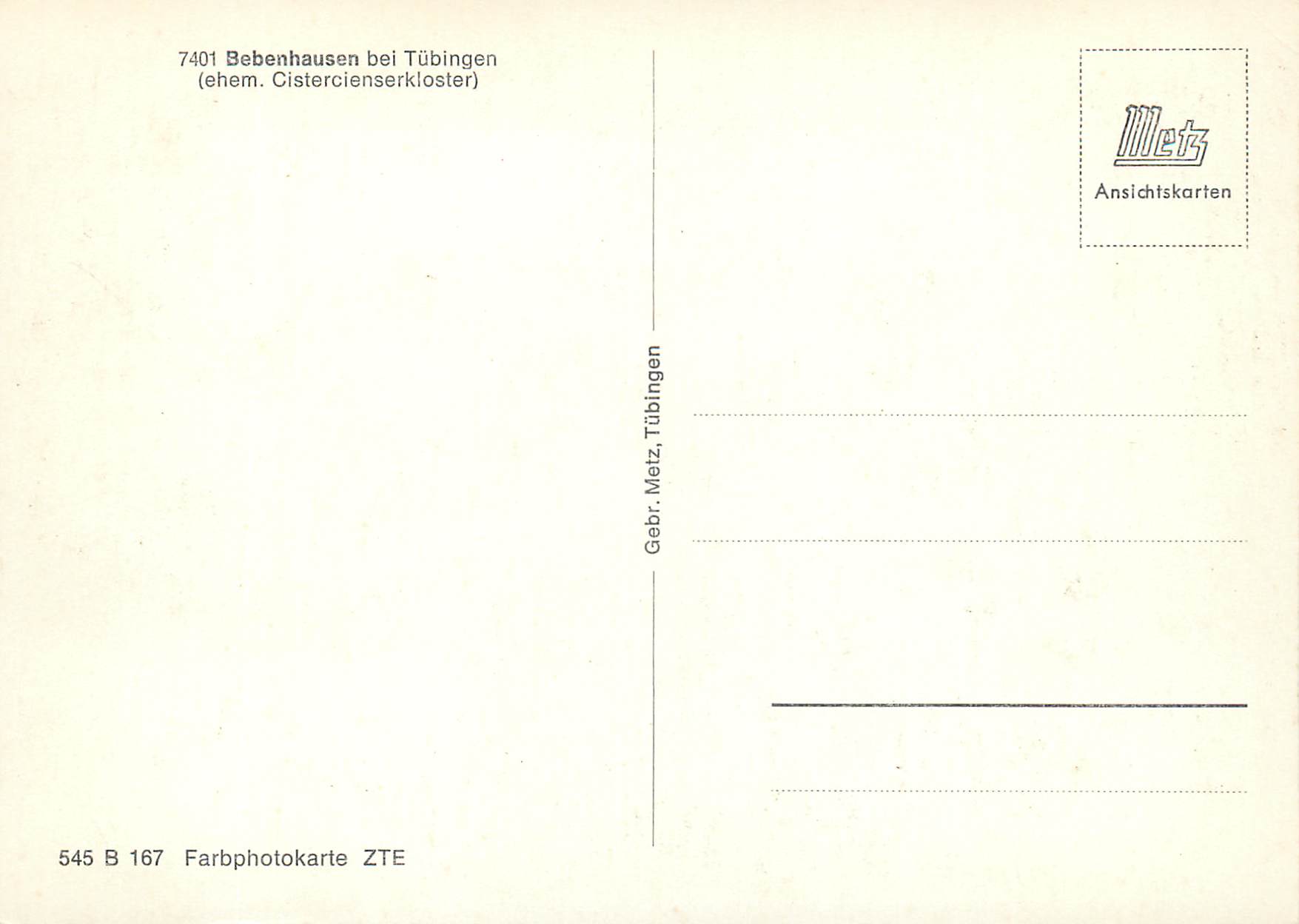 CPM Bebenhaussen bei Tubingen ehem Cistercienserkloster — Verso