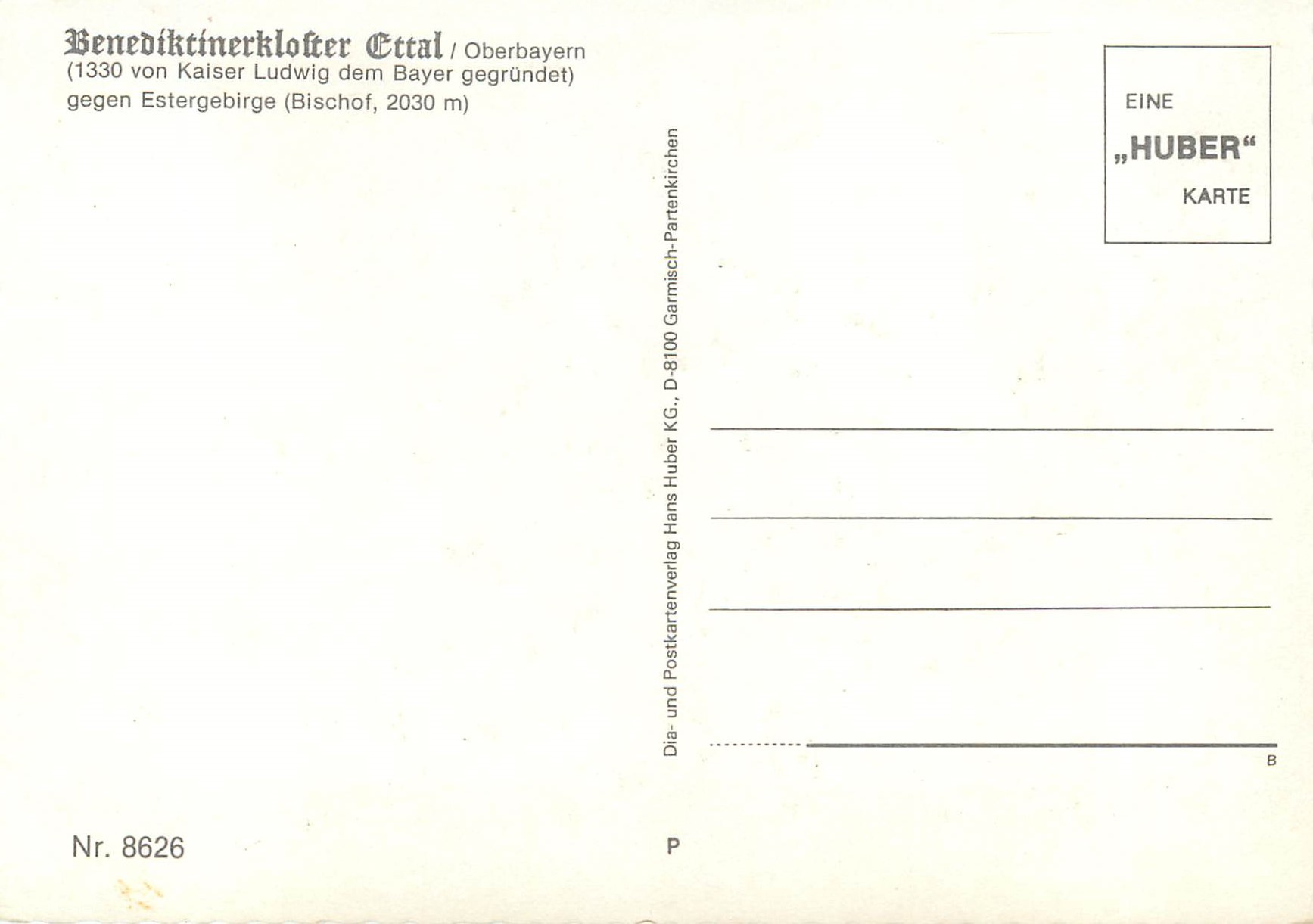 CPM Benediktinerklotter Ettal Oberbayern von Kaiser Ludwig dem Bayer gegrundet gegen Estergebirge — Rückseite
