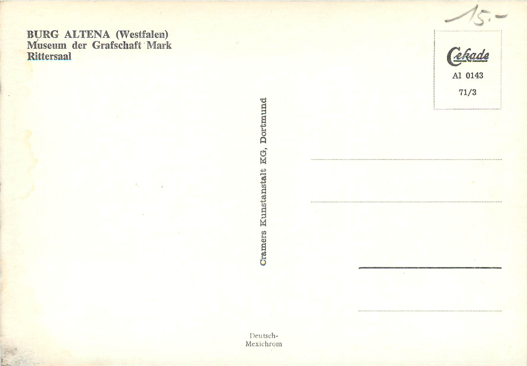 CPM Burg Altena Westfalen Museum der Grafschaft Mark Rittersaal Militaria — Rückseite