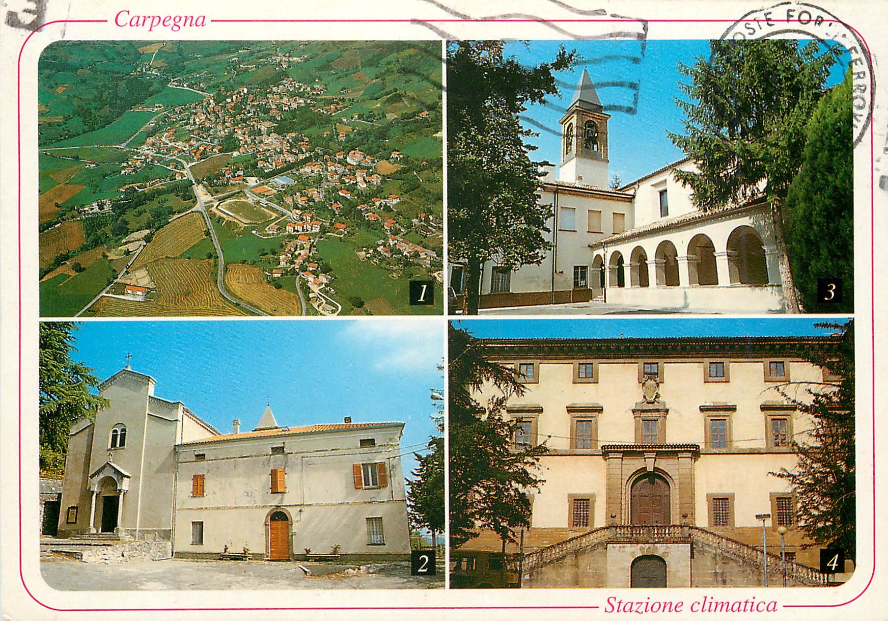 CPM Carpegna Veduta aerea Chiesa di San Leo Chiesa Parrocchiale di San Giovanni Batista